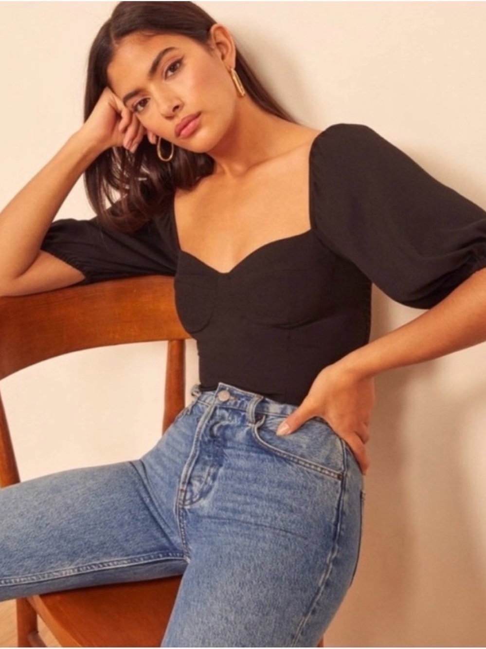 Reformation Lua Black Puff Sleeve Top 4 NWOT
